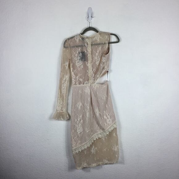 Revolve NBD Karina Cream Lace Cut Out One Sleeve Cocktail Dress Small NWT Bridal - Picture 14 of 15